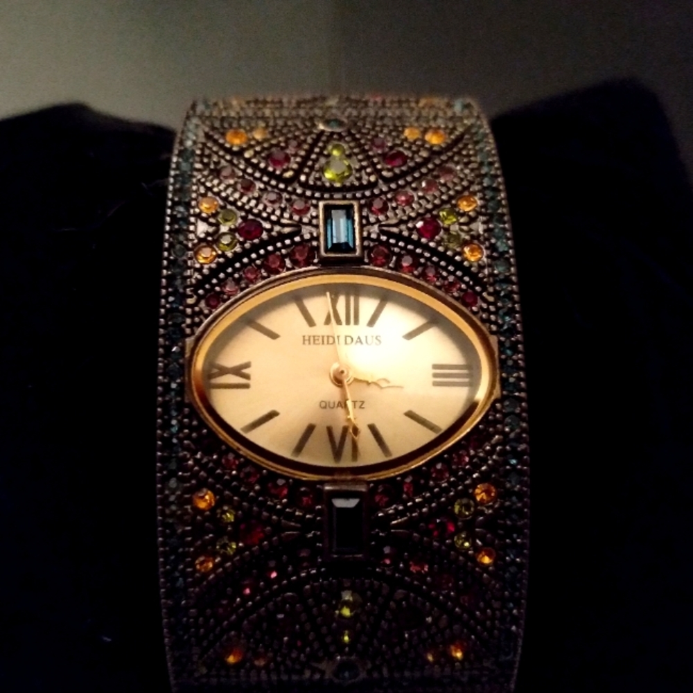 Vintage Heidi Daus Jeweled Cuff Divinely Deco Watch Swarovski Crystal